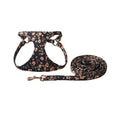 Floral pattern pet harness with matching leash in cloth material showing colour options and single chest back design