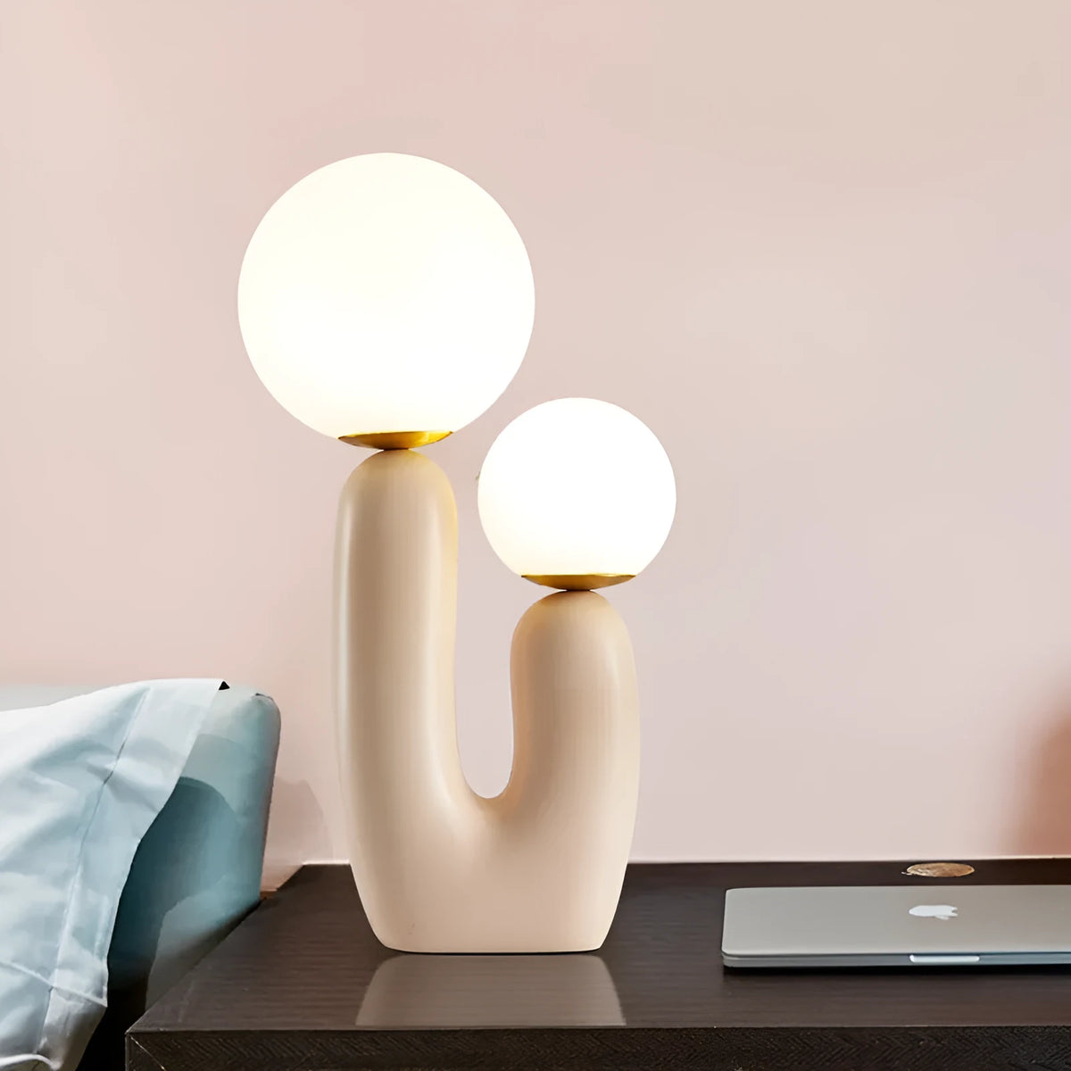 Pink double-head resin table lamp with glass, G9 light source, 49cm high, for bedside or study use