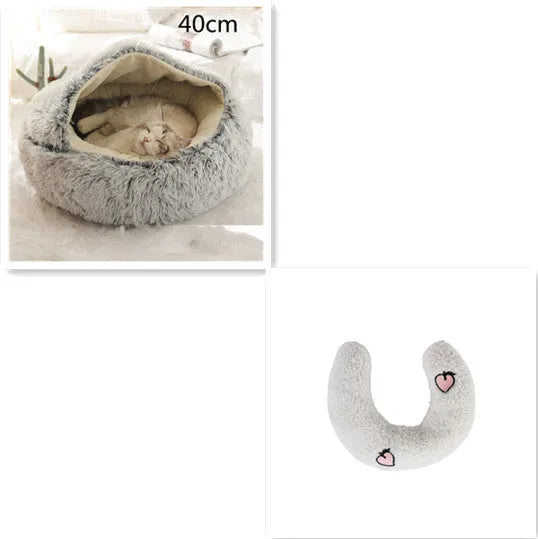 Round plush pet bed in brown for cats and small dogs, size 40cm