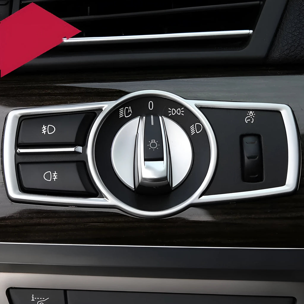 Silver ABS decorative strip for BMW 5 Series headlight switch frame interior modification
