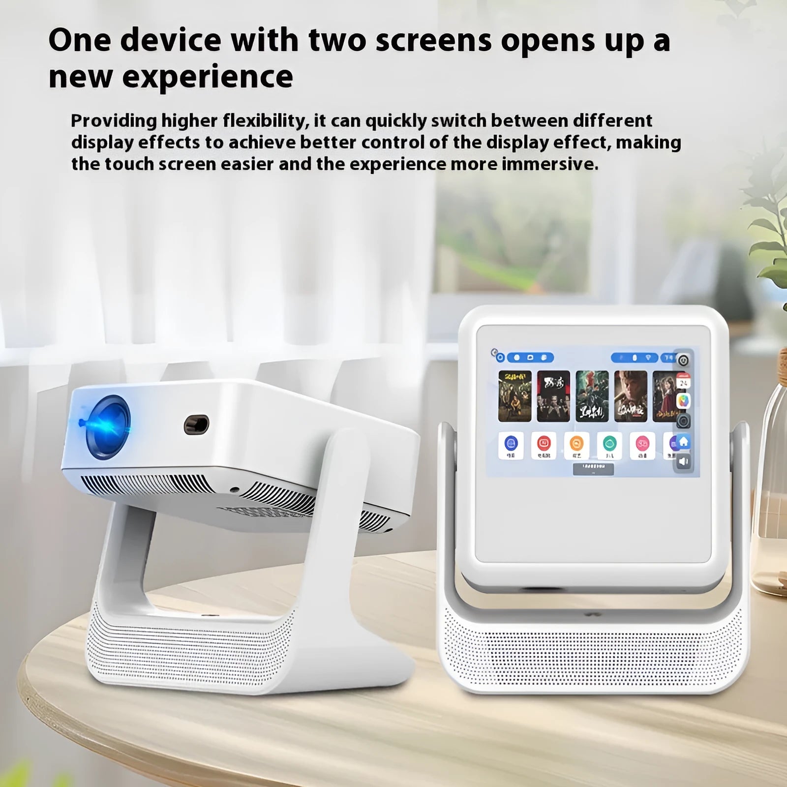 Home Ultra HD Smart Touch Dual Screen PTZ projector in C3 colour with touch controls and lens