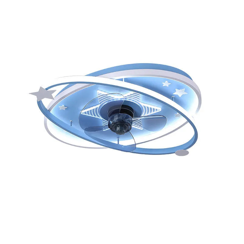 Modern iron children's bedroom chandelier with remote control and tri-colour LED lighting in blue or pink options