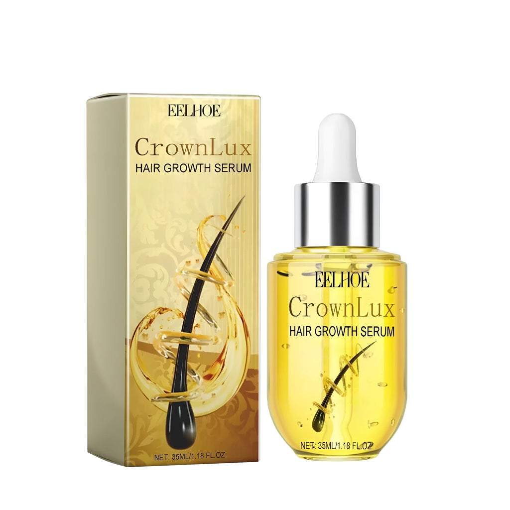 Hair growth serum set with clear PET bottle and massage comb on white background