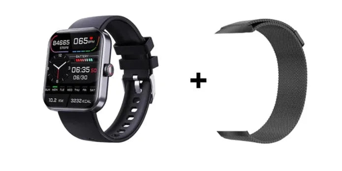 F57L sports watch with heart rate and blood pressure display on a wrist with a silicone strap