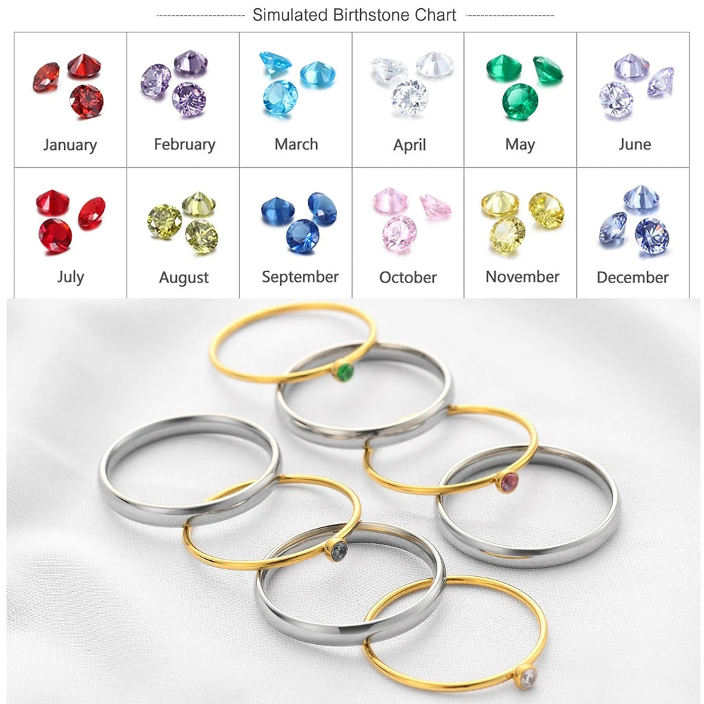 Engraved titanium steel ring with December birthstone colour design on a geometric band.