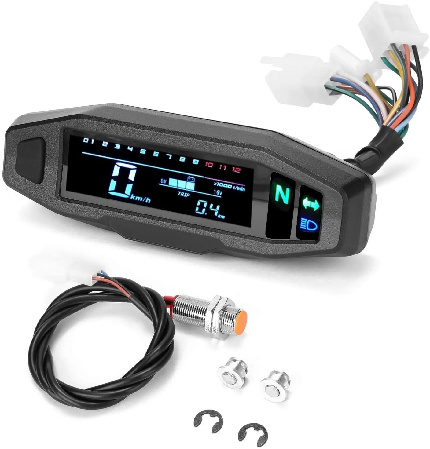 Black motorcycle LCD speedometer with oil gauge, tachometer, and odometer on a 103x25mm screen.