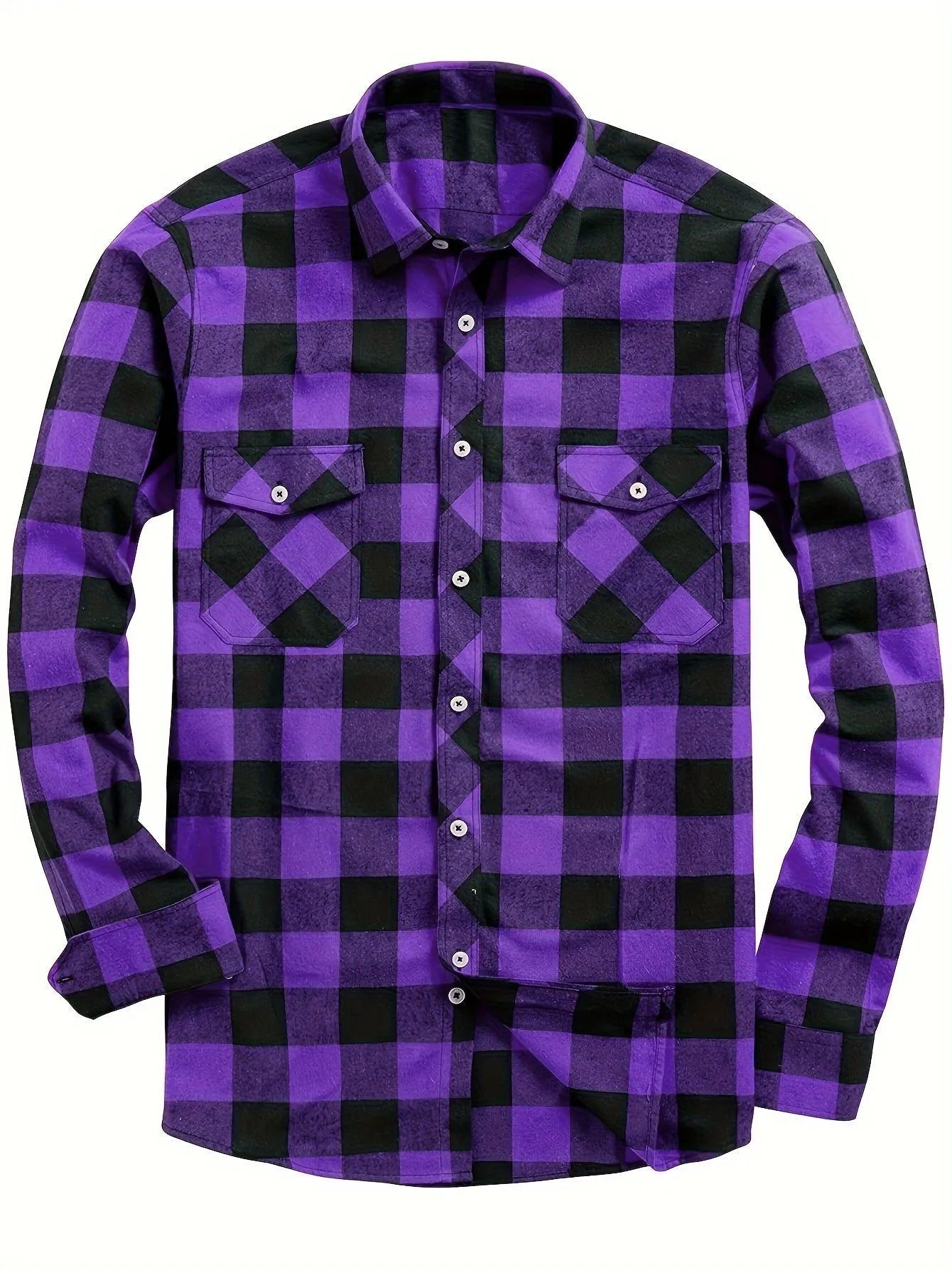 Flannel Plaid Shirt for Men All Seasons Versatile Loose Fit Long Sleeve Cardigan Style in Multiple Colours Black Blue White Red Orange Purple Yellow Green and Sizes S M L XL XXL XXXL