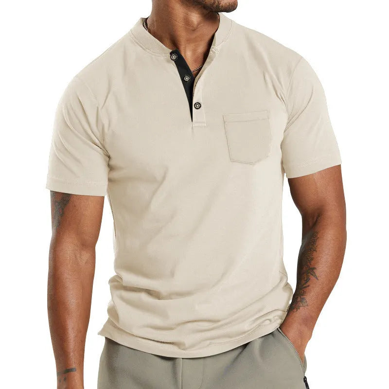 Men's plus size solid colour short sleeve polyester shirt with a button pocket on the chest.