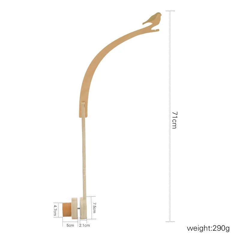 Wooden bird bed bell bracket for infant cot or bed, suitable for 0-3 years