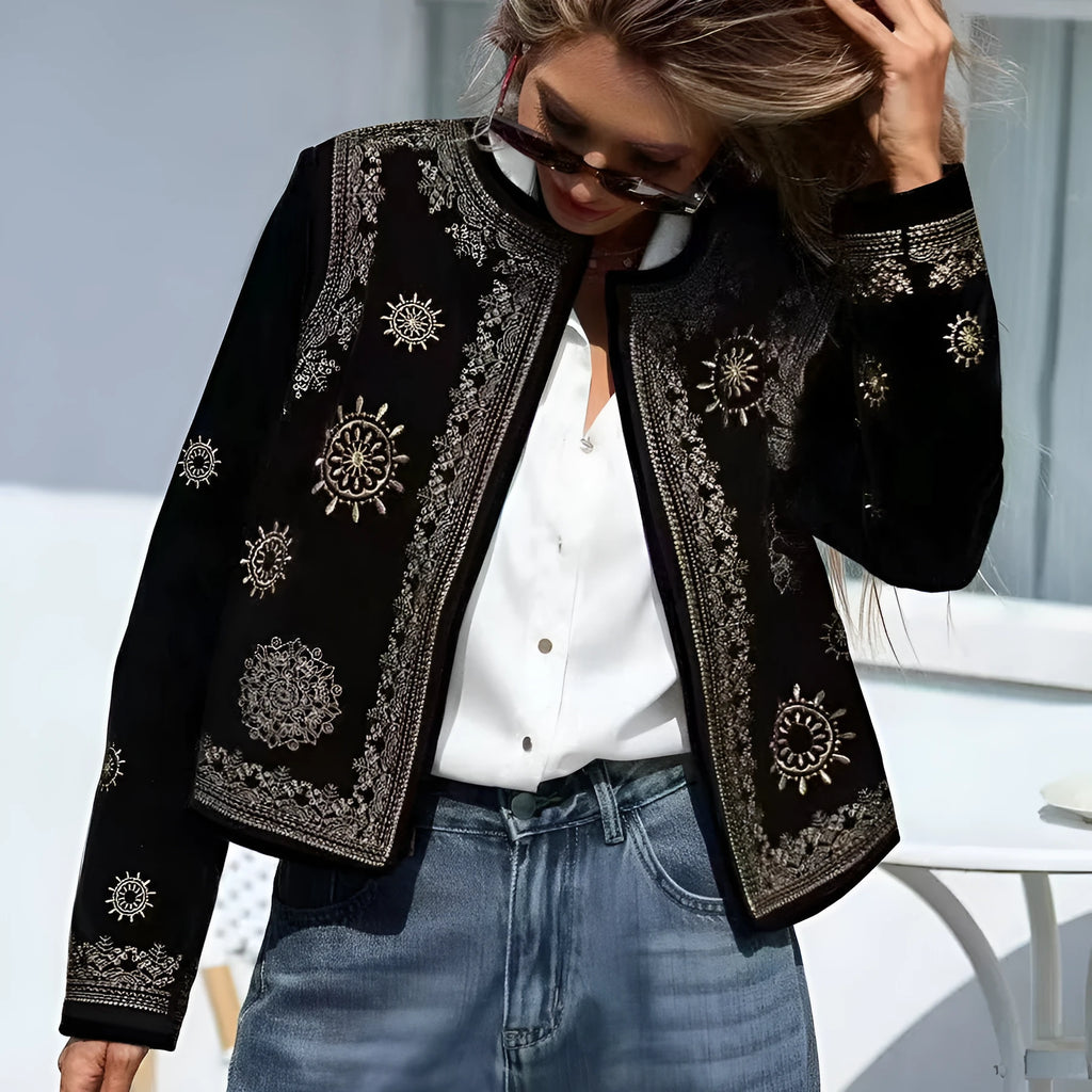Women's long sleeve hooded printed coat with round neck, polyester milk silk fabric, British style, sizes S to XXL