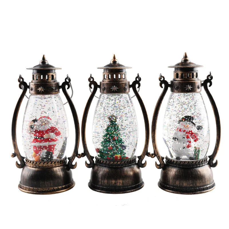 Portable plastic Christmas desk decoration featuring a crystal ball light and a choice of snowman or elderly figure design.