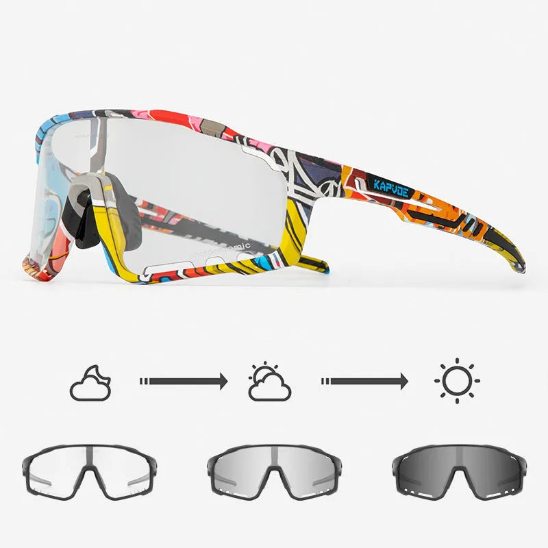 Photochromic cycling sunglasses with a TR90 semi-rimless frame in a unisex style.