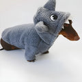 Grey shark fleece-lined hooded pet sweater for small dogs and cats on a plain background
