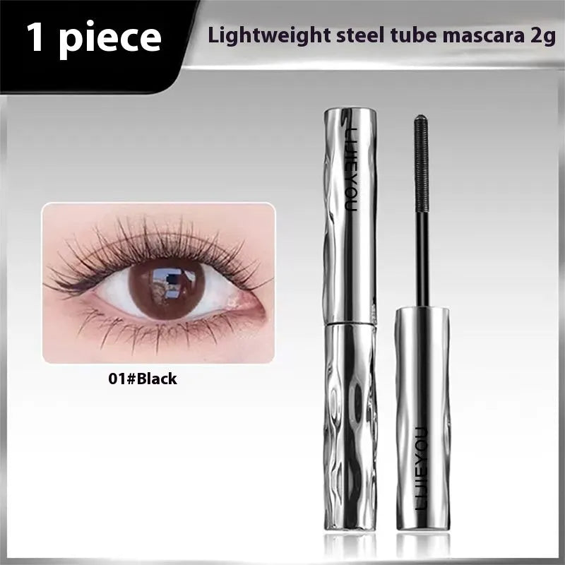 Waterproof steel tube mascara in black and brown colours with optional eyelash curler.