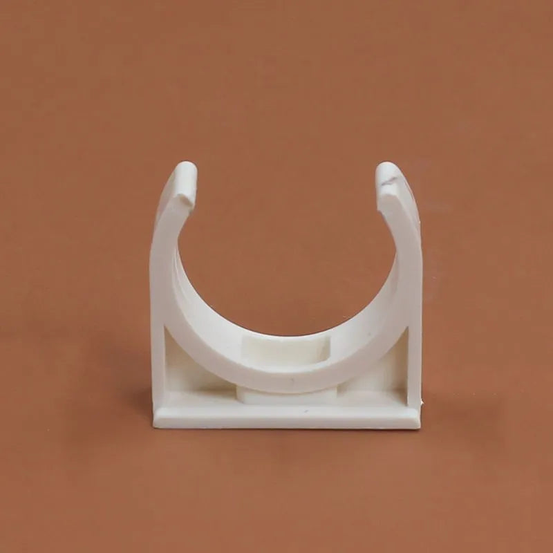 PVC U-shaped plastic pipe clamp in 16mm size, on white background
