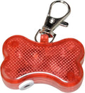 Blue bone-shaped LED glow pendant attached to a dog collar, showing flashing light.