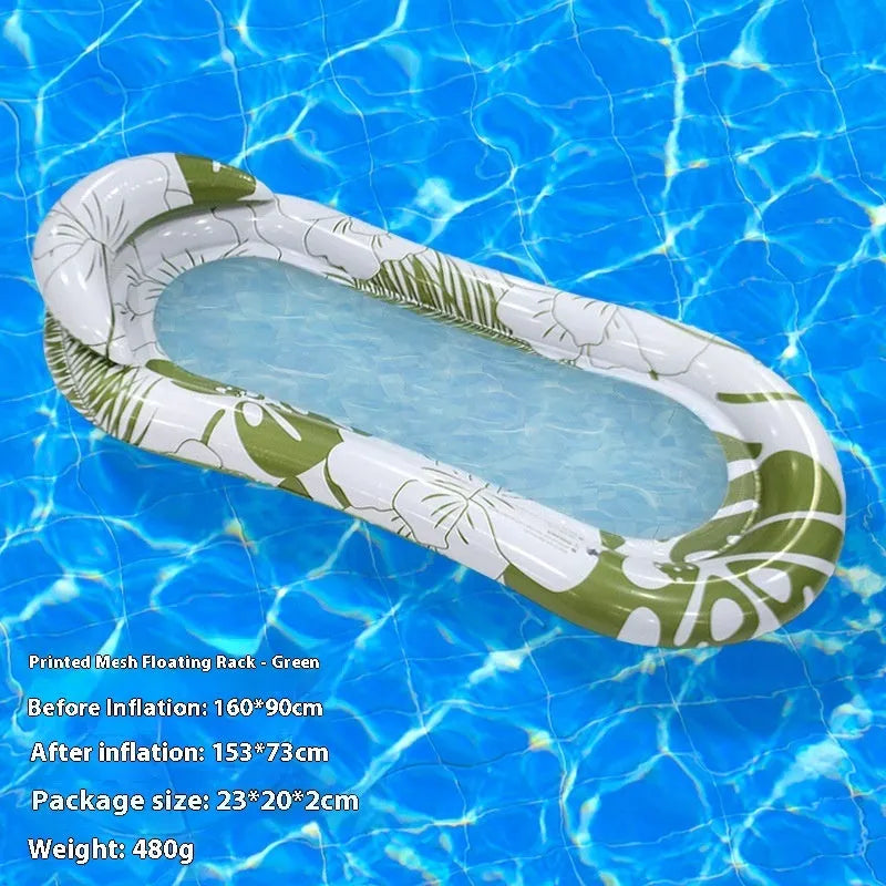 PVC inflatable floating row pool lounger in a mesh deck chair design with bright gradient colour wave.