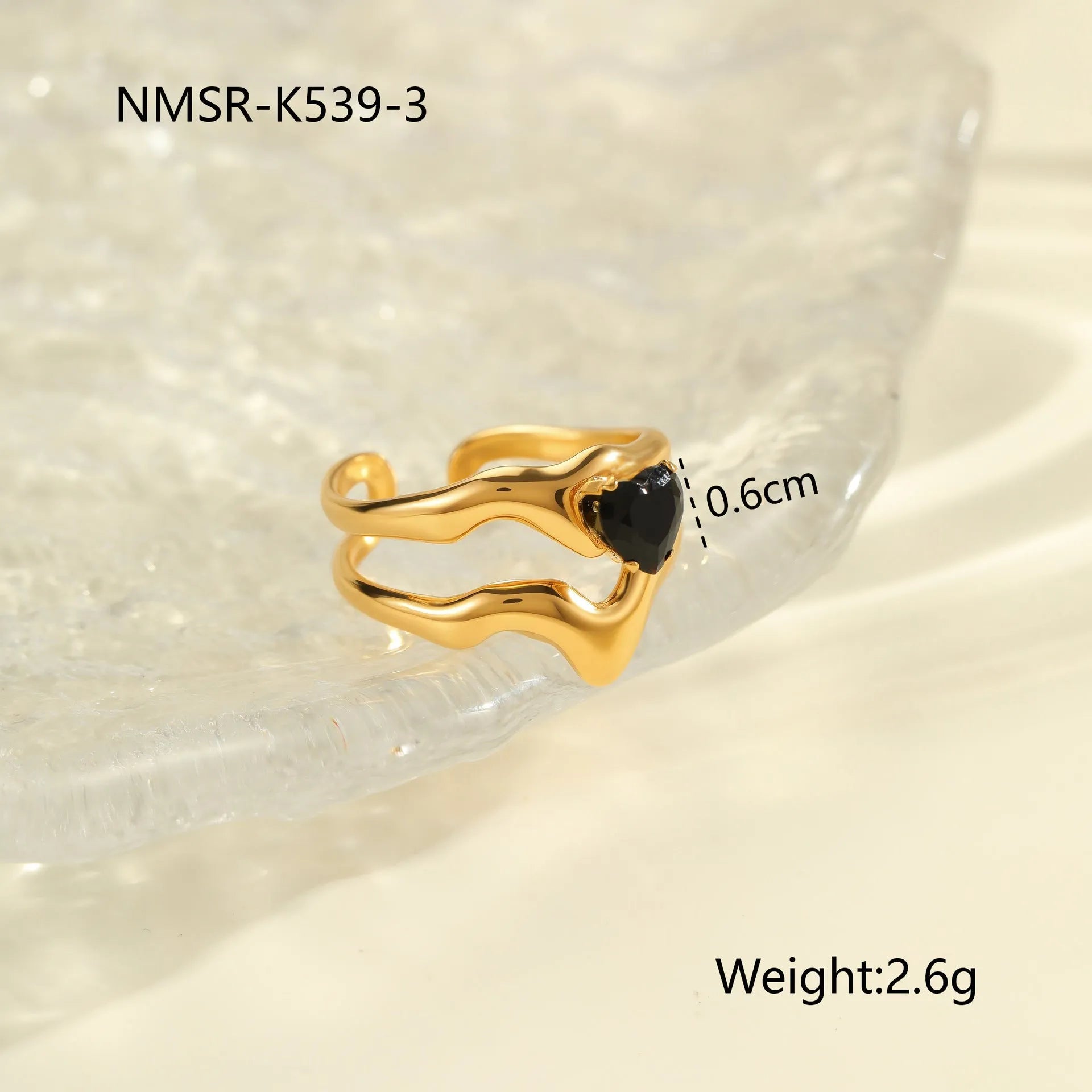 Adjustable open mouth women's ring with geometric design and zircon accents on stainless steel band