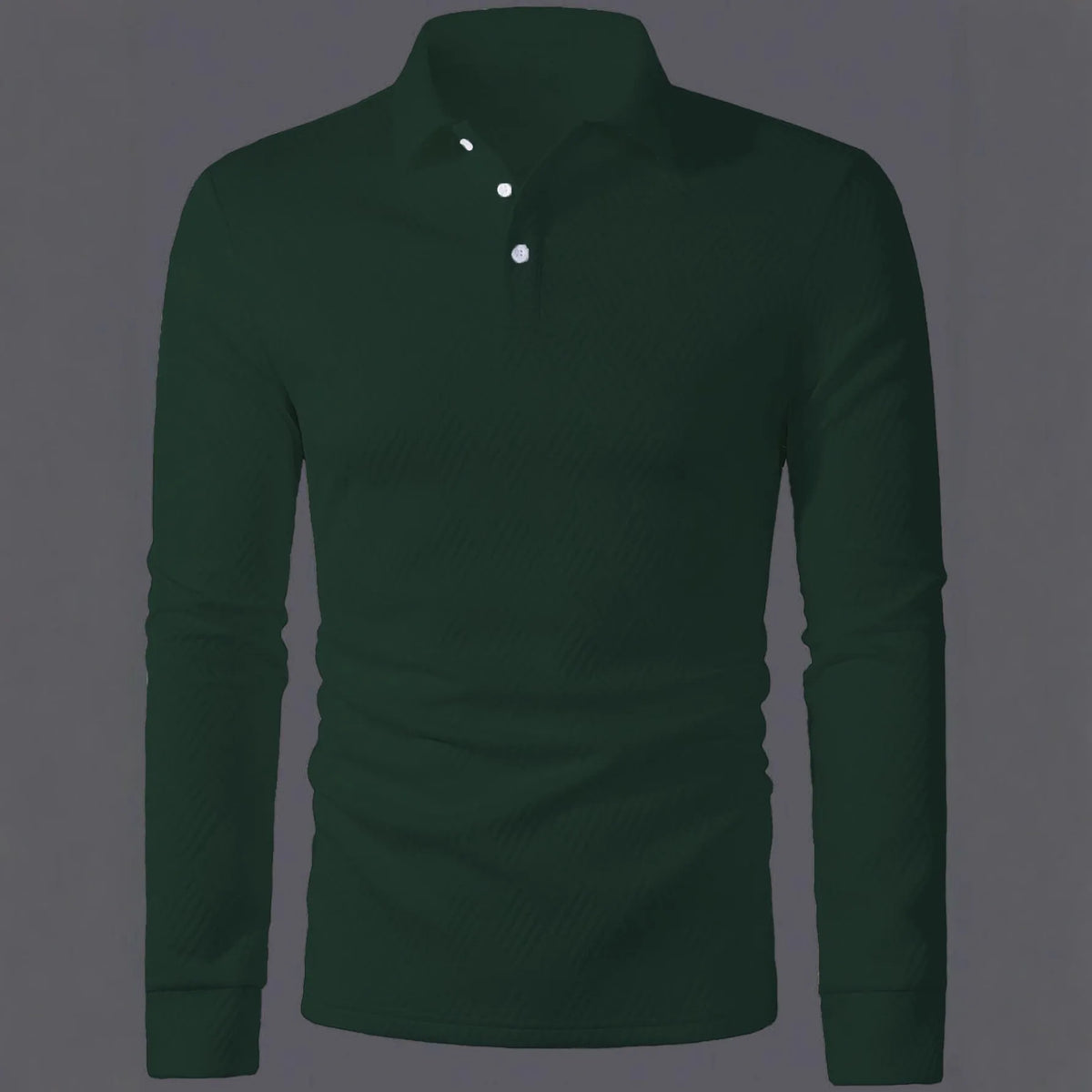 Men's long sleeve polo shirt, loose fit, solid colour, lapel collar, polyester, casual daily top