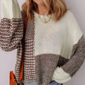 Dark khaki colour block loose sweater with back tie and drop shoulders.