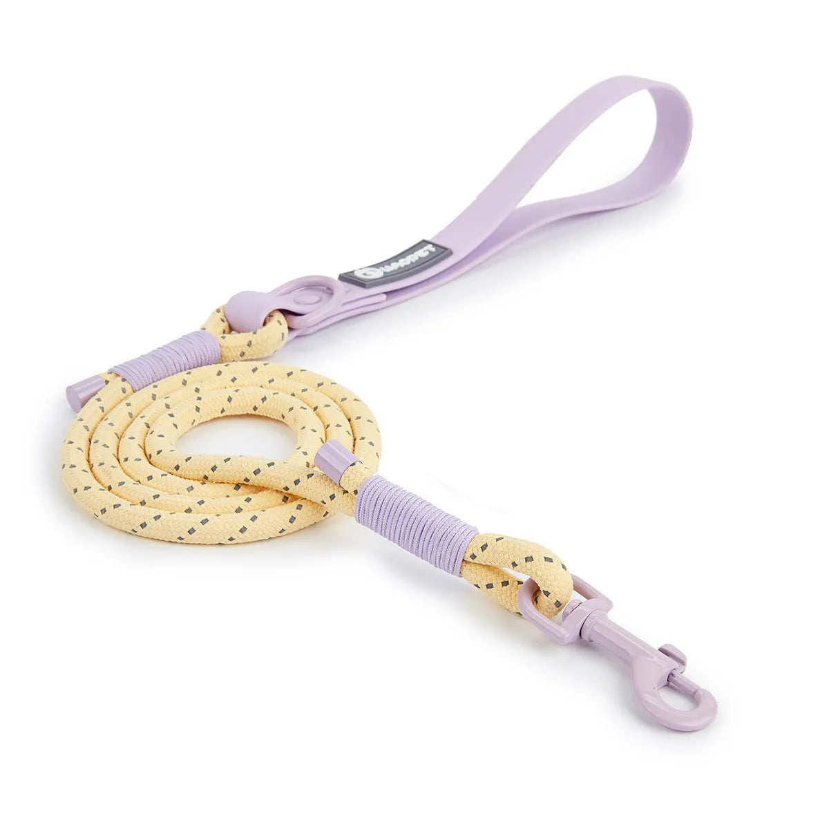 Dark Red Purple Yellow PVC dog leash held in a hand, showing the 120cm length and hand loop