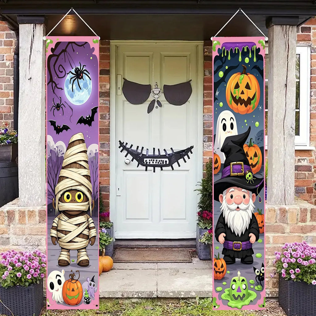 Pair of Halloween couplet decoration banners measuring 30x180cm with hanging hardware