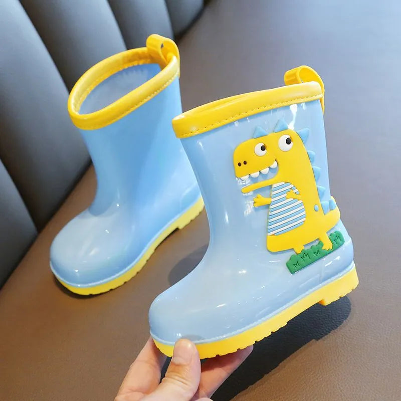 Children's dinosaur rain boots in pink, yellow, or blue with non-slip sole and low tube, inner length 14cm to 20cm
