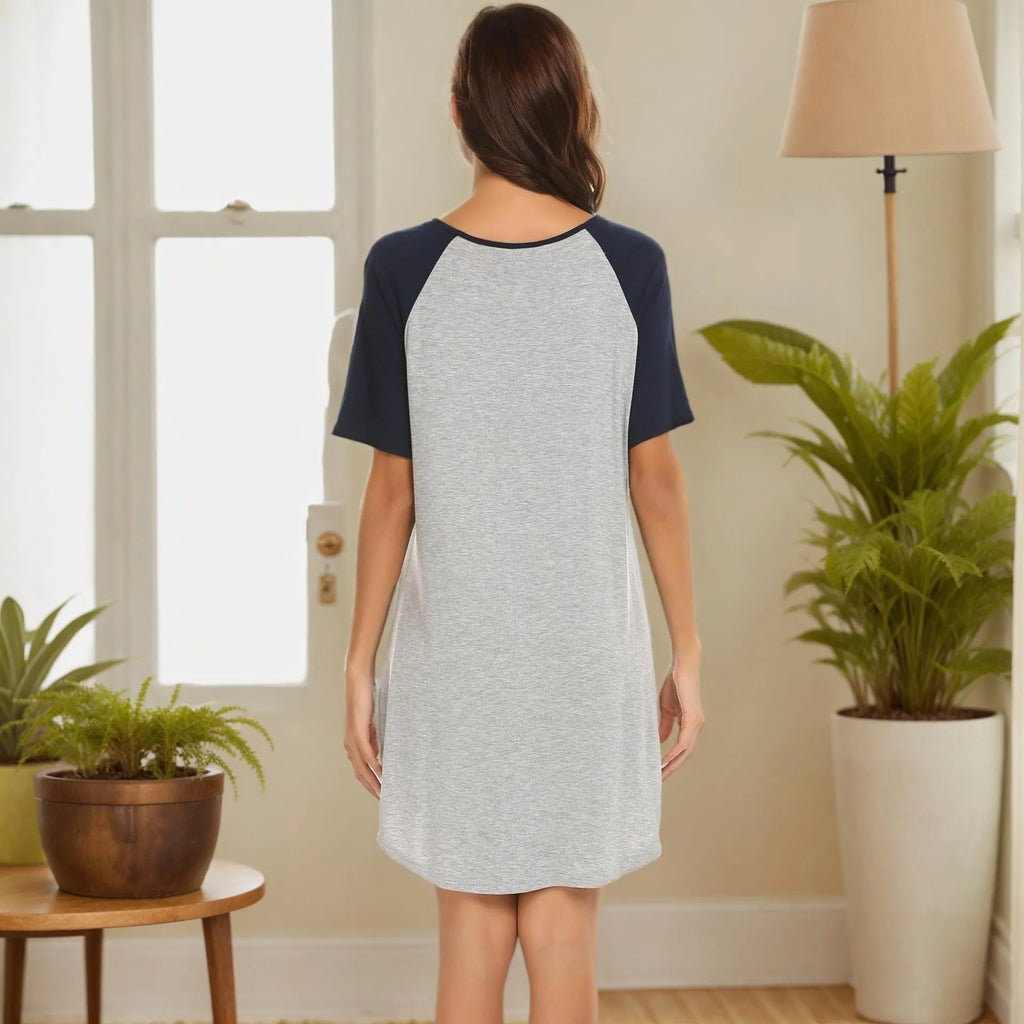 Women's colour contrast patchwork nightdress with double brushed fabric in polyester spandex blend