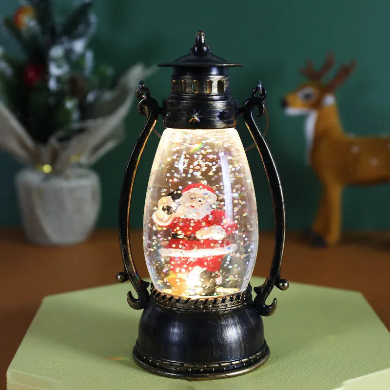 Portable plastic Christmas desk decoration featuring a crystal ball light and a choice of snowman or elderly figure design.