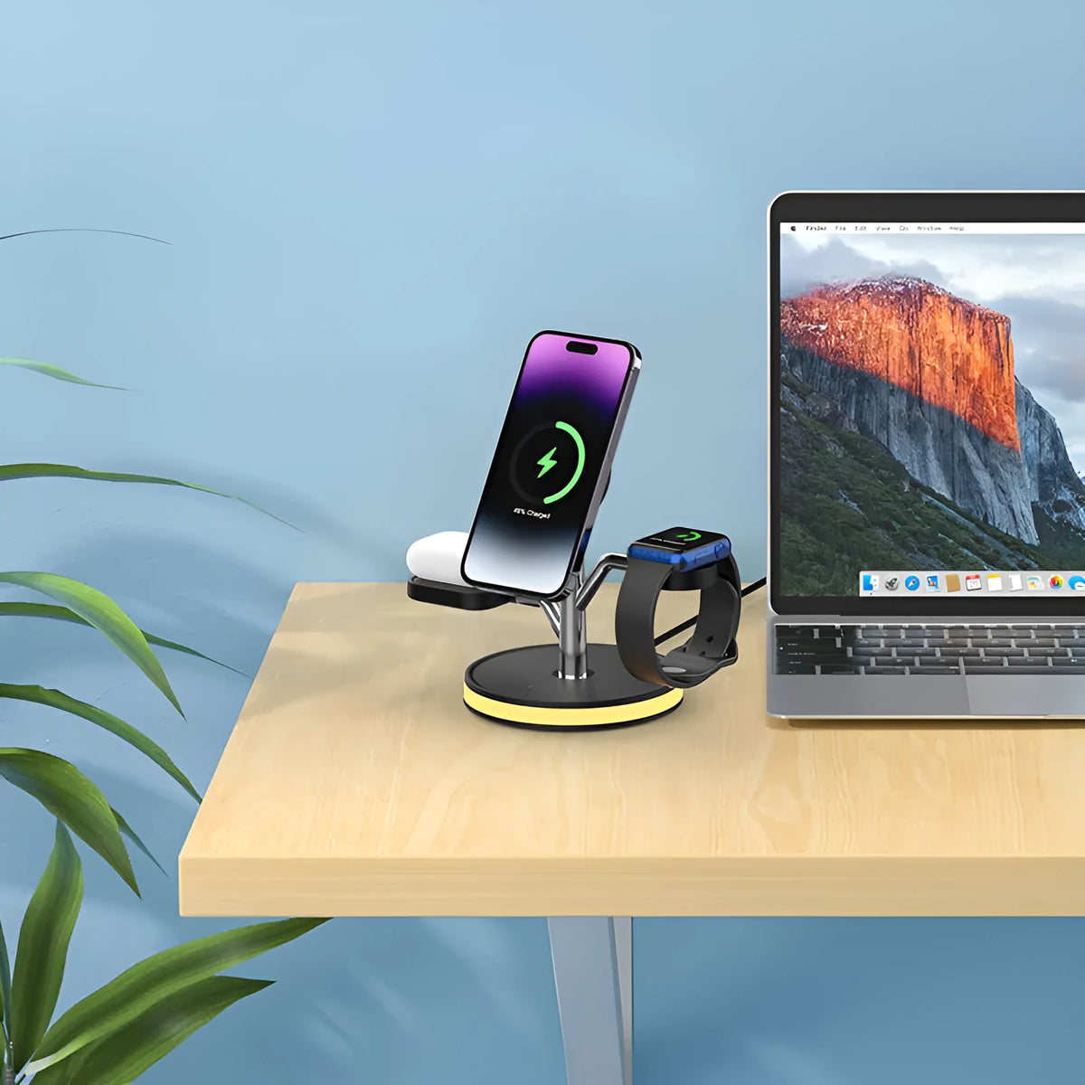 Z8 vertical 3-in-1 wireless charger for phone and watch, ABS+PC, 190x120x157mm, black or white