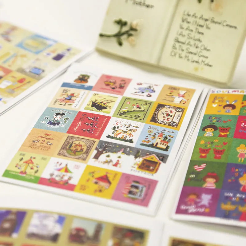 Hand painted Paris London Italy stamp stickers 80 pieces for journal diary decorations