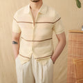 Women's short sleeve knitted cardigan with lapel collar in linen cotton blend fabric