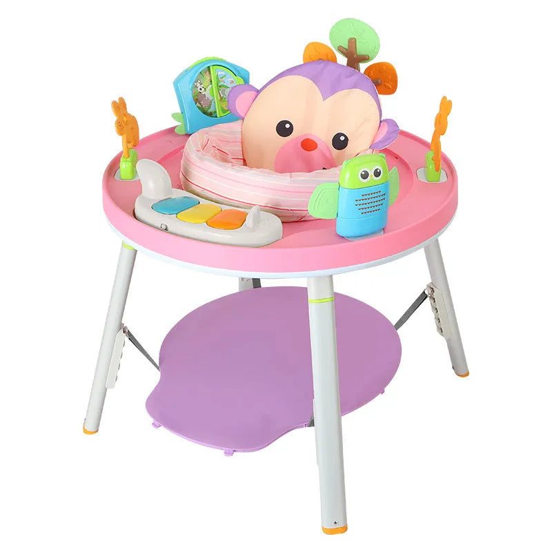 Three-in-one baby jumping chair with plastic rack construction in Yaya duck design with music cushion option