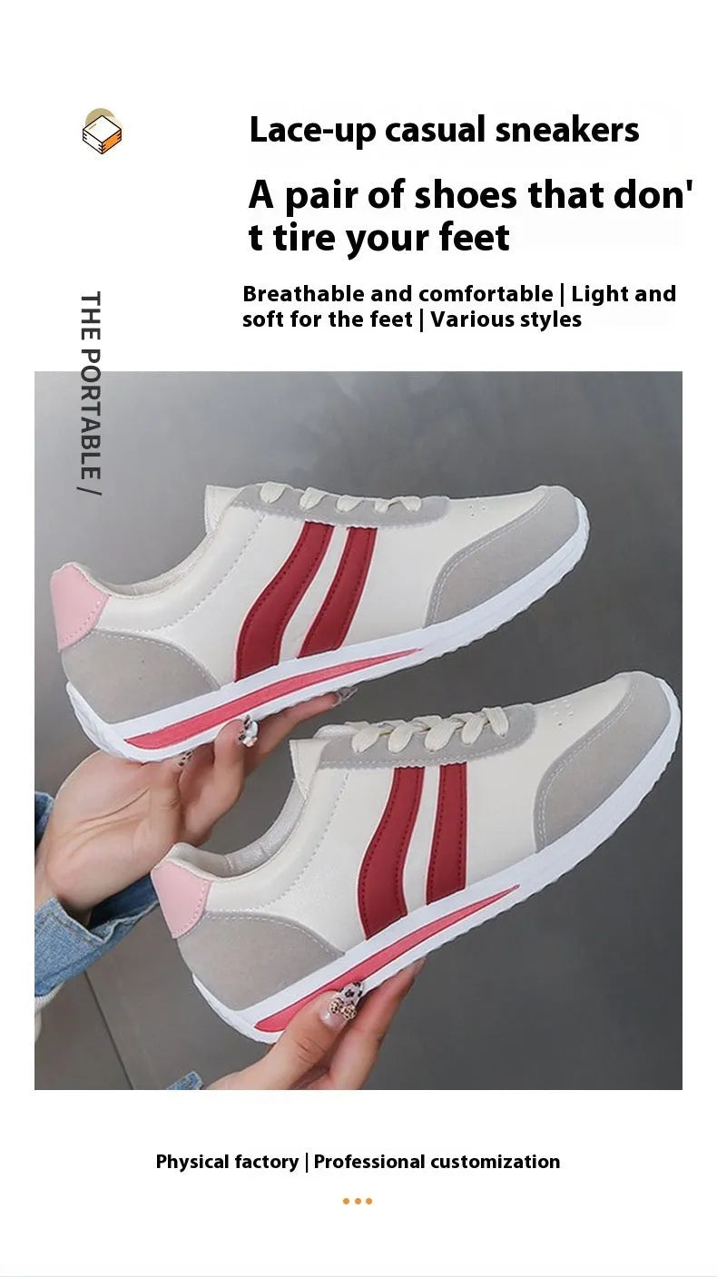 Red and blue lace-up sneakers with soft rubber soles and PU mesh upper