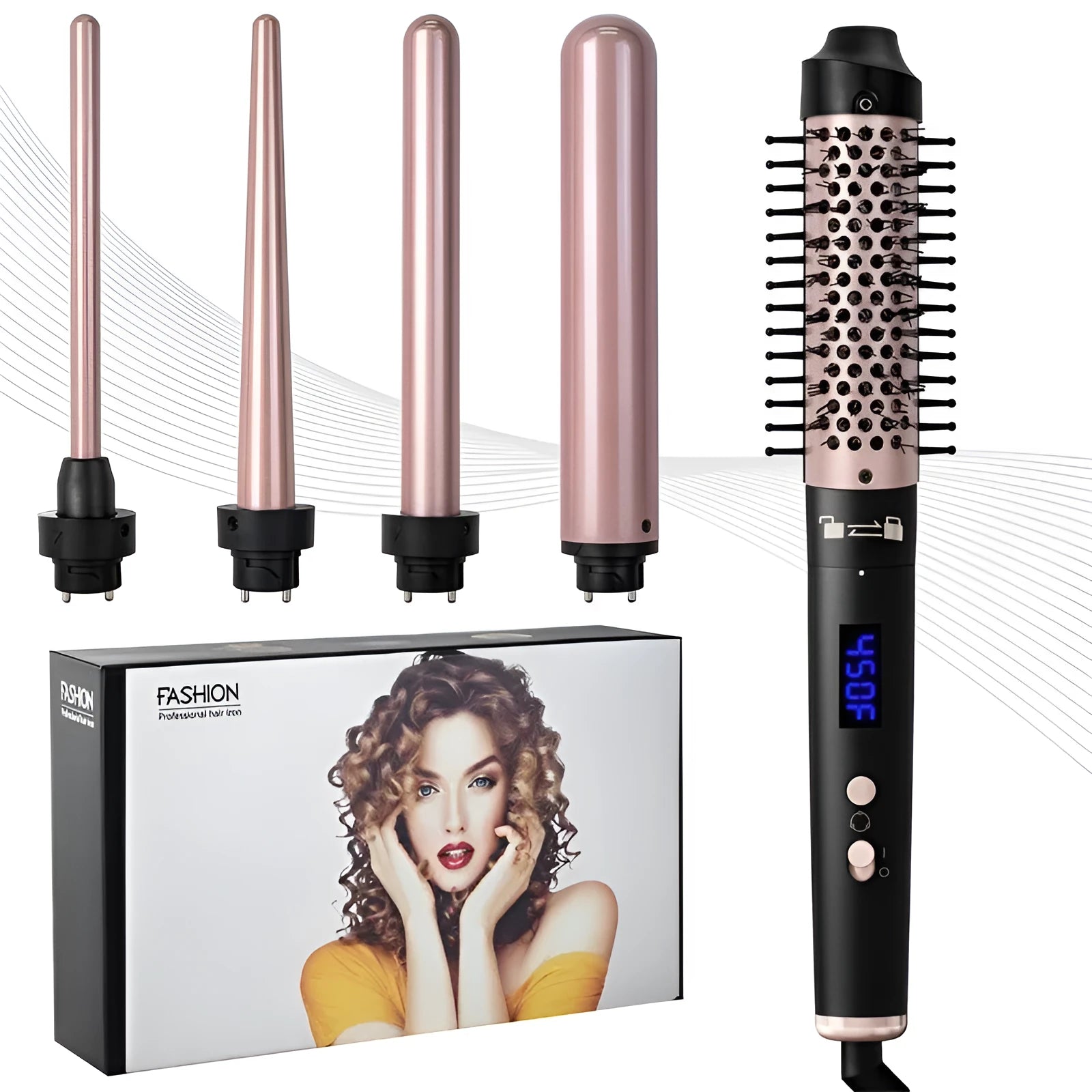 Automatic hair curler for large waves in rose gold with three included headbands