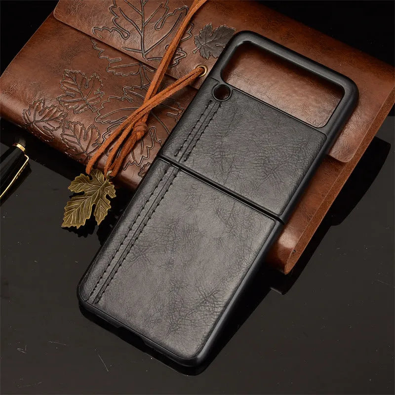 Cow Pattern Car Thread PC leather phone case for Samsung Galaxy Z Flip 3 5G in black back cover style