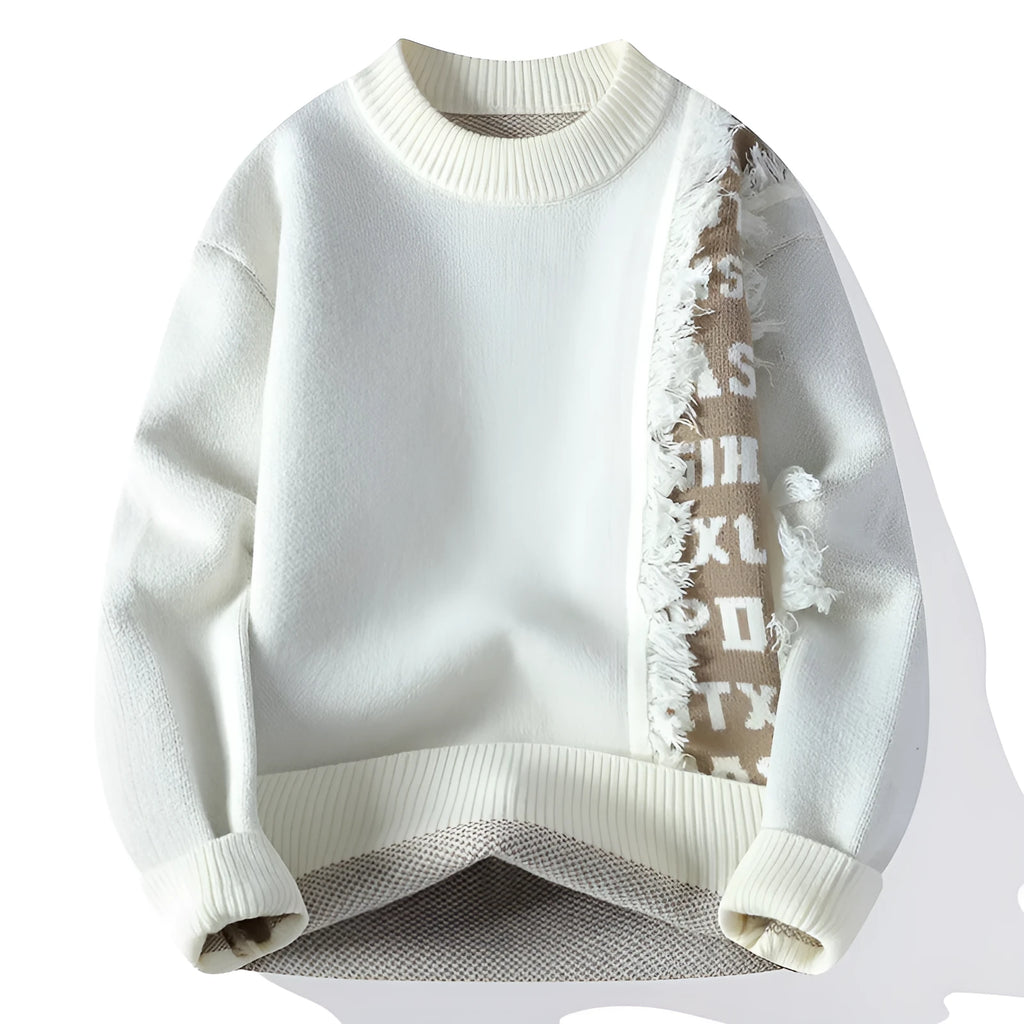 A man's loose-fit long-sleeve pullover jumper in a rabbit fur blend, shown in a solid colour with a ribbed hemline.