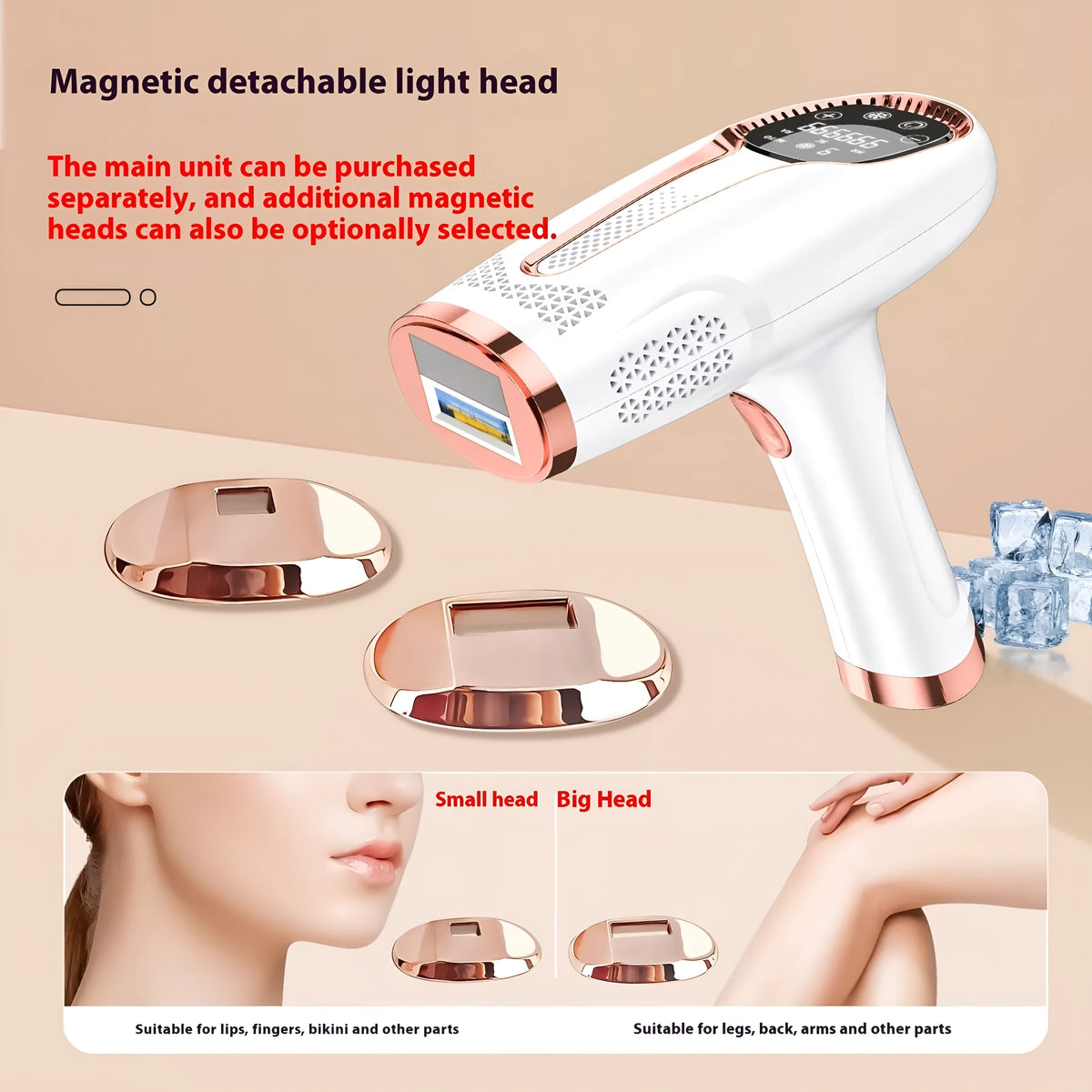 White handheld photon rejuvenation hair removal device with 48W AC power and freezing point option