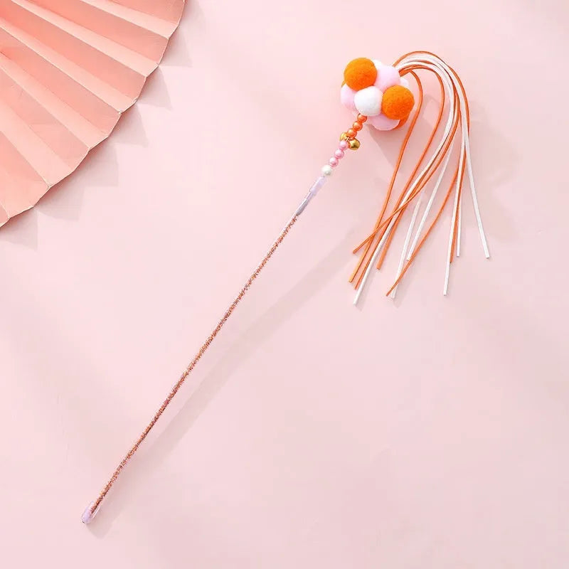 Acrylic cat fairy rod toy with colourful stripes, handheld cat teasing pole in blue, white, pink, purple or orange