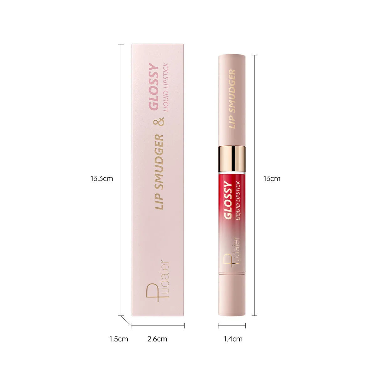 Double-headed lipstick lip gloss with matte finish showing 10 colour options