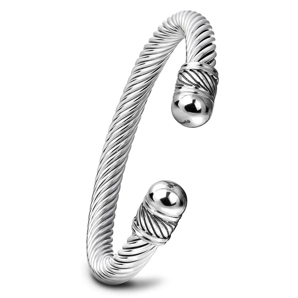 Round titanium steel cable bracelet with 7mm wire opening in gold or steel colour, simple style