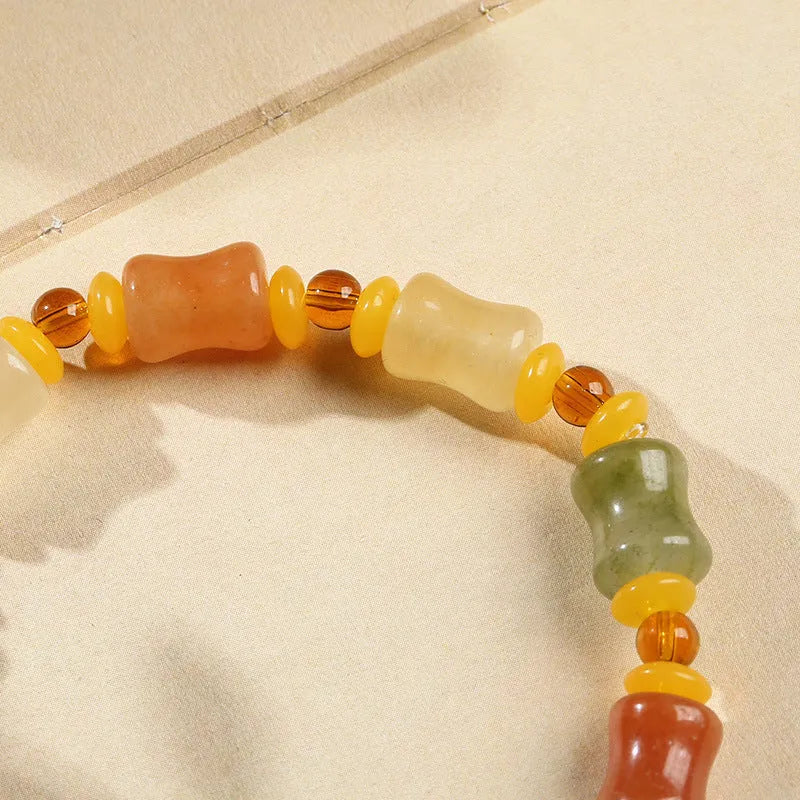 Natural Xinjiang Jinsi Jade small bone beads bracelet with geometric Chinese design