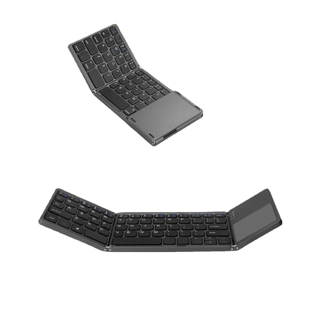 Tri-fold Bluetooth keyboard shown in black colour with dimensions 30.2 x 9.7 x 0.8cm