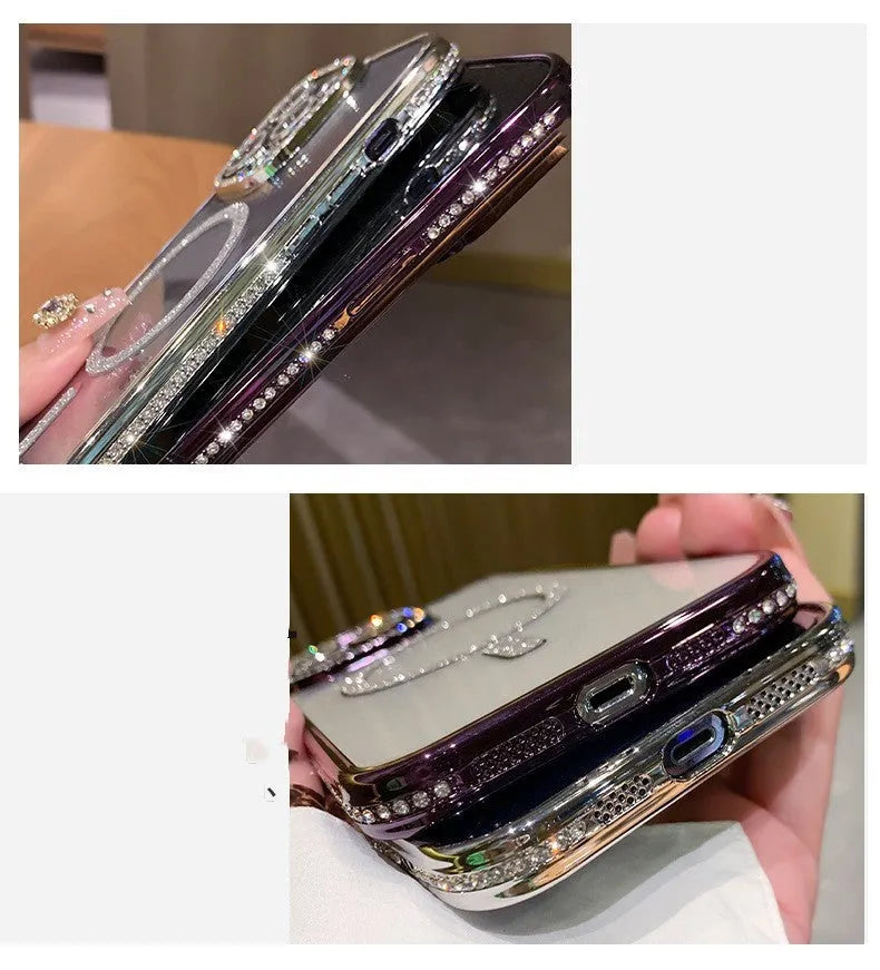 Wireless magnetic phone case in deep purple for IPhone, showing soft silicone back and edges.