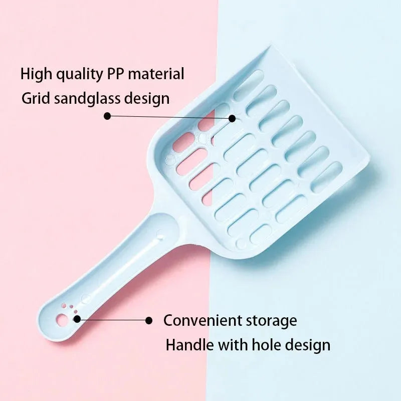 Blue plastic cat litter scoop measuring 20cm long for pet toilet cleaning