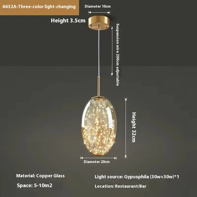 Modern simplicity style glass chandelier LED ceiling lamp with long adjustable cord
