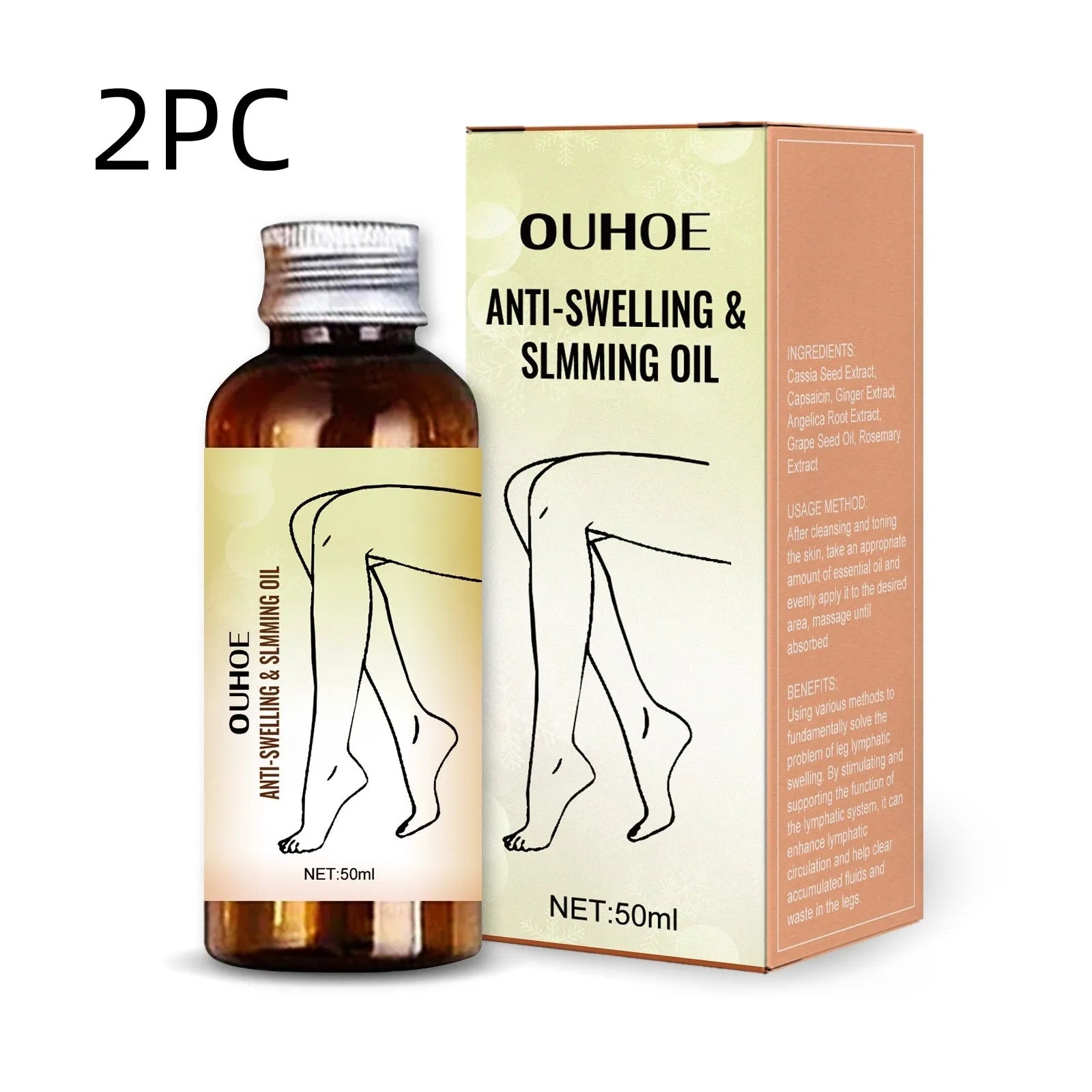 50ml bottle of natural extract body oil for moisturising and leg massage.