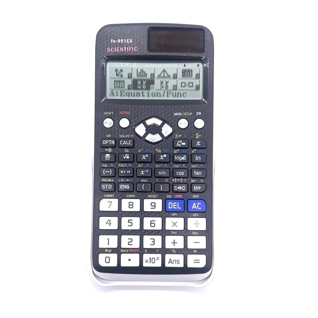 Casio fx-991EX ClassWiz solar scientific calculator in black, blue, or pink ABS plastic casing
