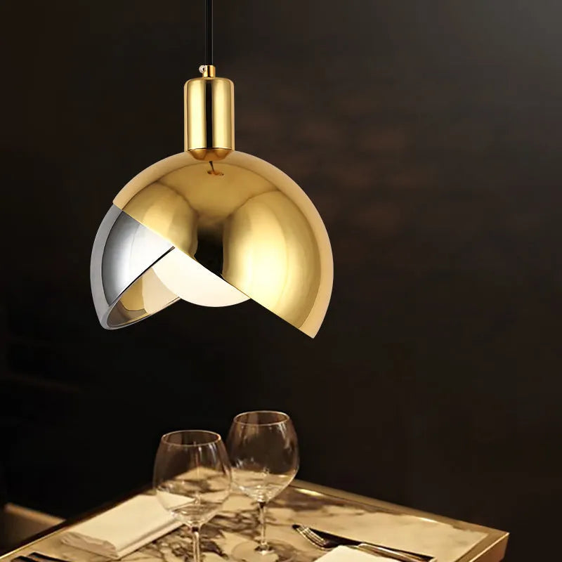 Single head iron droplight ceiling lamp with 20cm drop in gold finish.