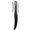Black double-sided pet grooming comb with wood handle and stainless steel teeth